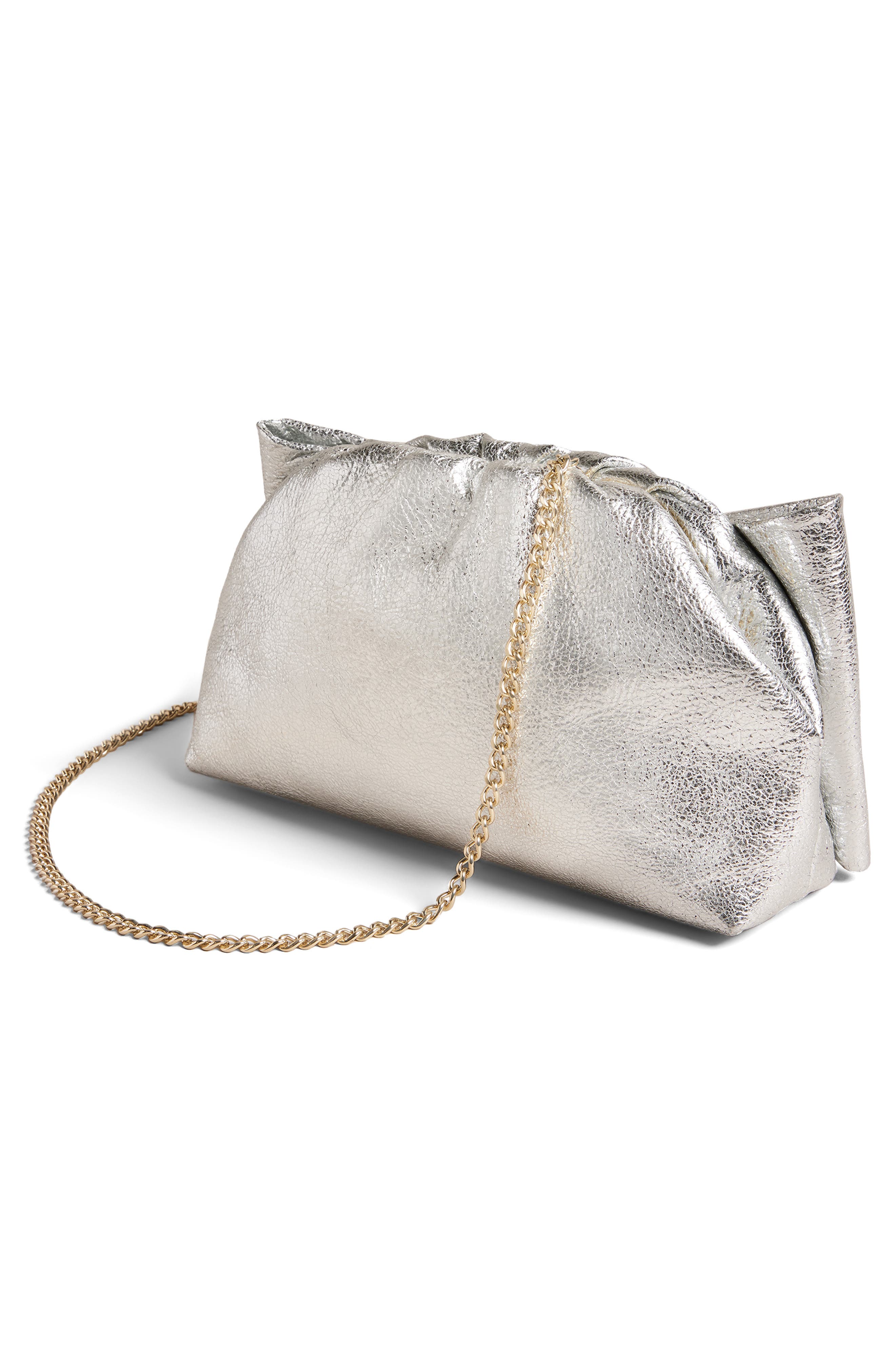 Ted Baker London Nisnia Bow Metallic Leather Clutch, Alternate, color, 