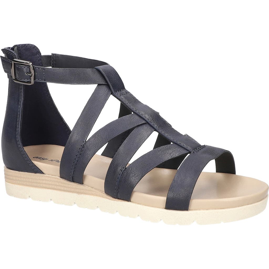 EASY STREET Vila Faux Leather Sandal (Women) in Navy at Nordstrom Rack, Size 7