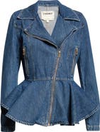 L'AGENCE Moxie Denim Peplum Biker Jacket