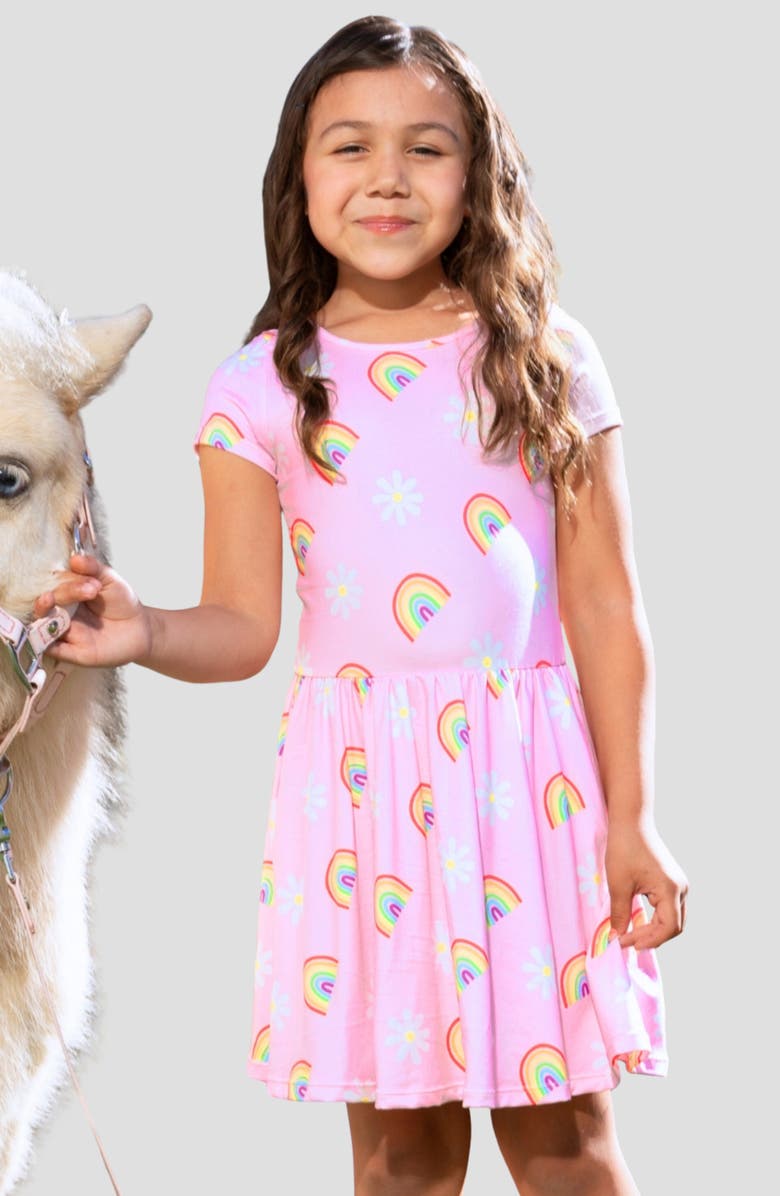 PixieLane Kids' Be Happy Dress, Alternate, color, Pink Daisy Rainbow