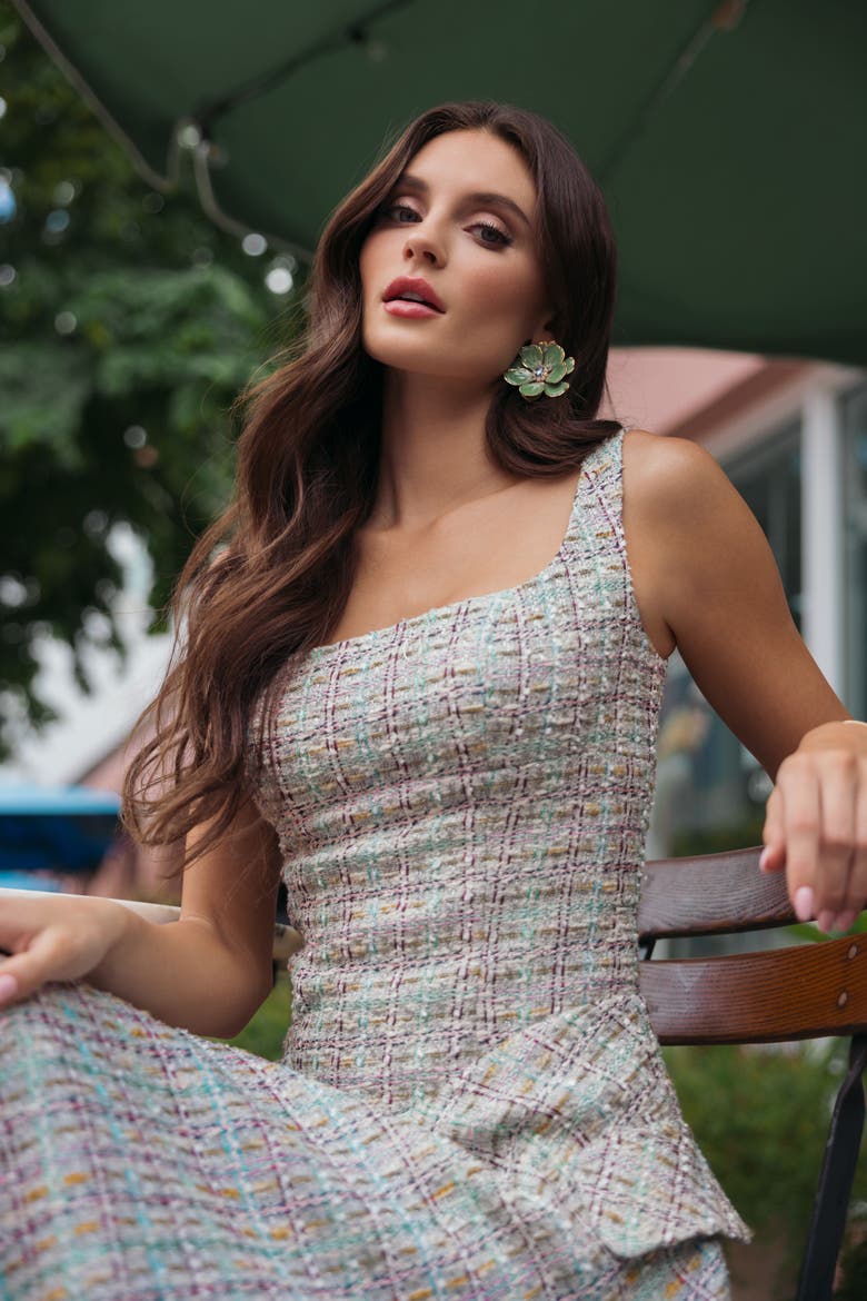 Sleeveless Drop Waist Boucle Midi Dress, Alternate, color, Pastel Multi