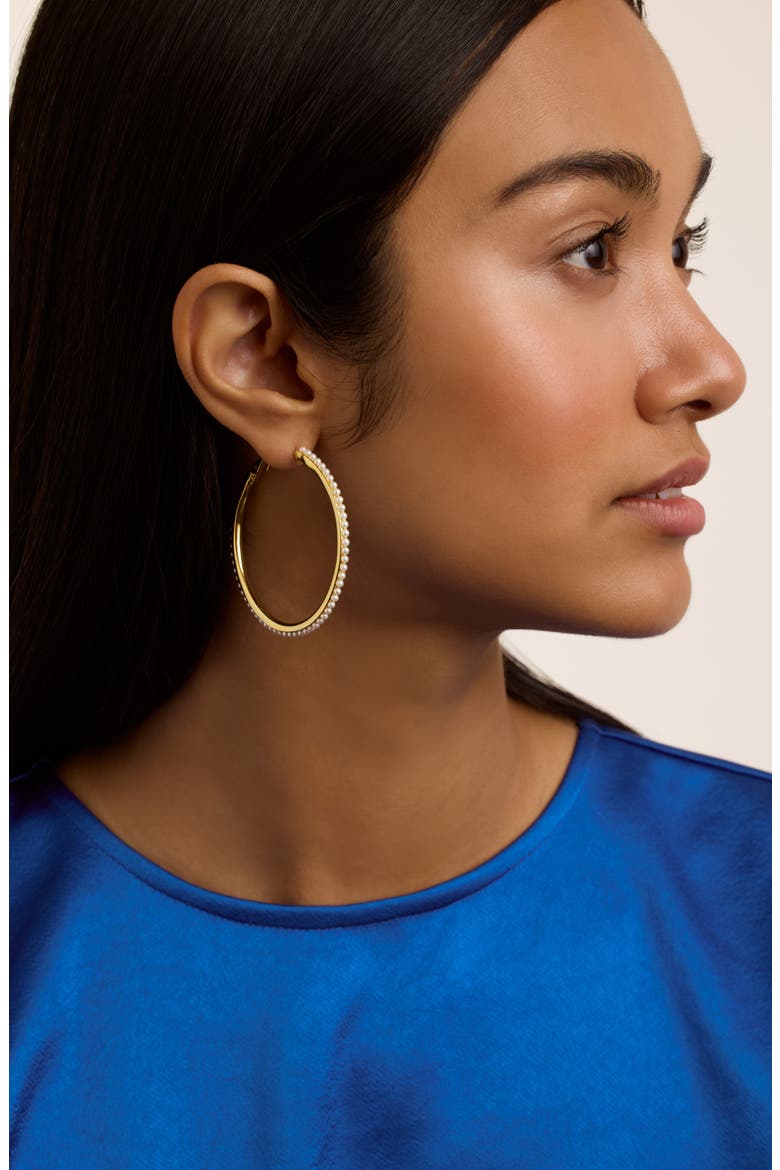 Perla Faux Pearl Hoop Earrings, Alternate, color, GOLD TONE/ PEARL