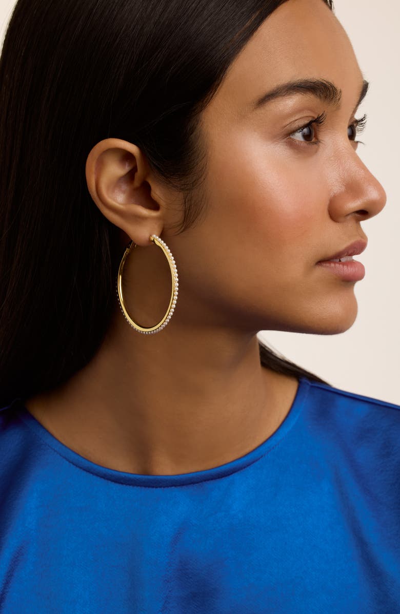 Ted Baker Perla Faux Pearl Hoop Earrings, Alternate, color, Gold Tone/ Pearl