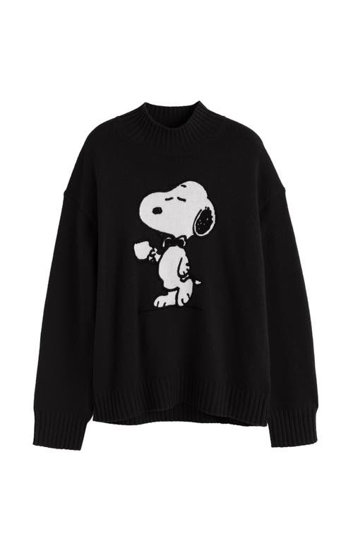 Chinti & Parker Wool-cashmere Tea Time Snoopy Sweater In Black