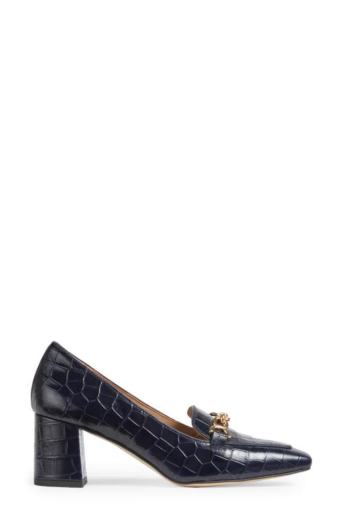 Lk Bennett Johanna Trim Block Heel Loafer Pump In Navy