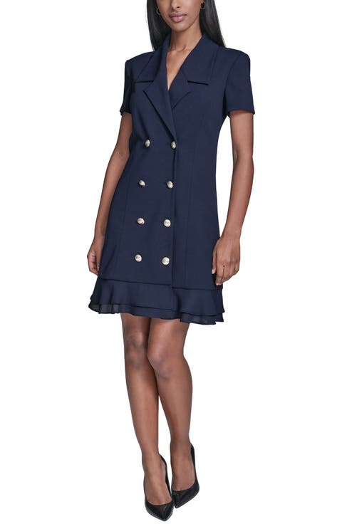 Double Breasted Ruffle Hem Blazer Minidress
