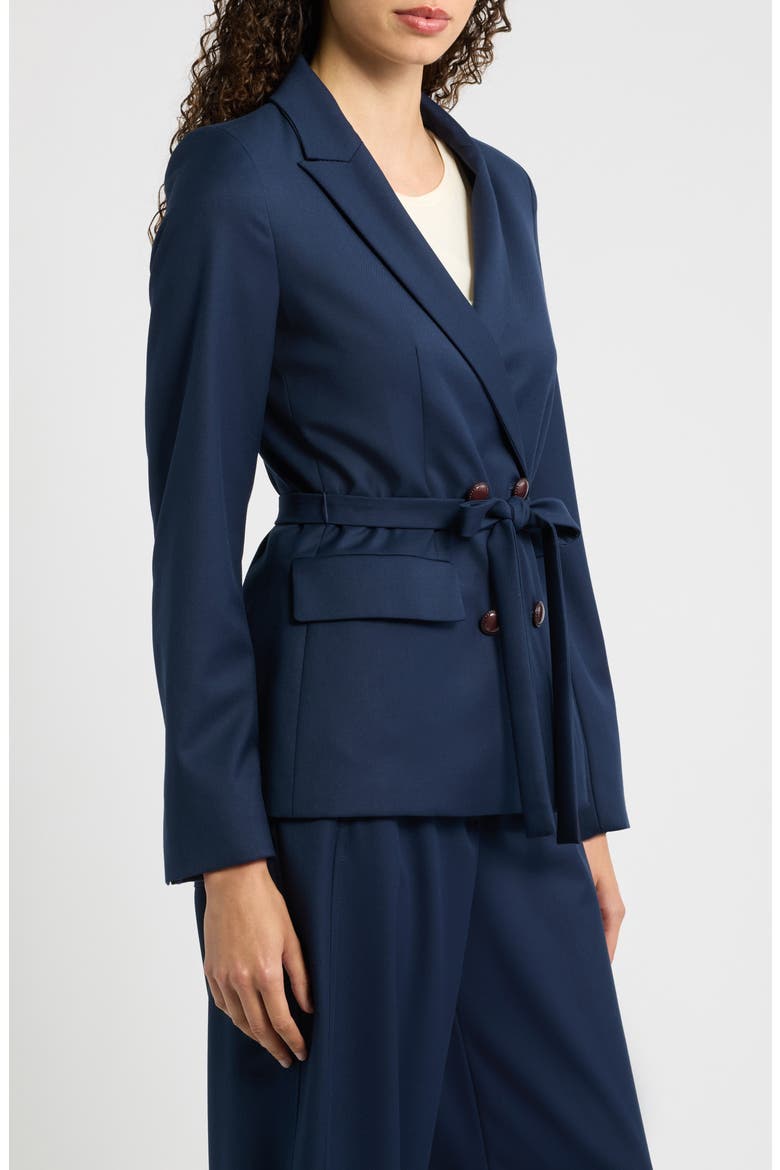 Emmfata Peaked Lapel Belted Blazer, Alternate, color, NAVY