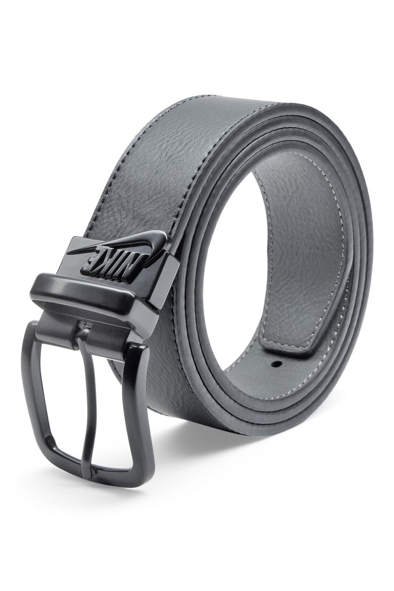 Reversible Contoured Swoosh Feather Edge Belt, Alternate, color, BLACK/GREY