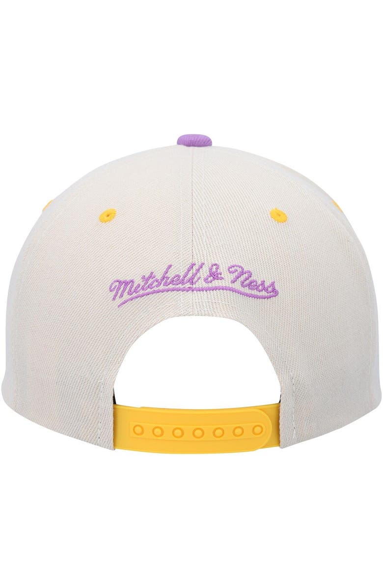 Mitchell & Ness Men's Mitchell & Ness Cream/Purple Los Angeles Lakers Hardwood Classics Pop Snapback Hat, Alternate, color, Cream