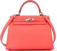 Pre-Owned Hermes Kelly Handbag Pink Epsom with Palladium Hardware 25