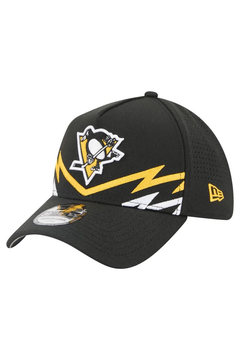 Men's New Era Black Pittsburgh Penguins 39THIRTY A-Frame Perforated Flex Hat, Main, color, Black
