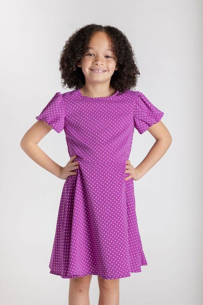 Polka Dot Dress with Bubble Sleeves, Alternate, color, Purple