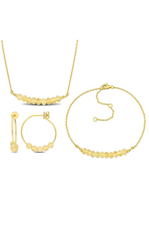 Beaded Citrine Hoop Earrings, Bracelet & Necklace Set