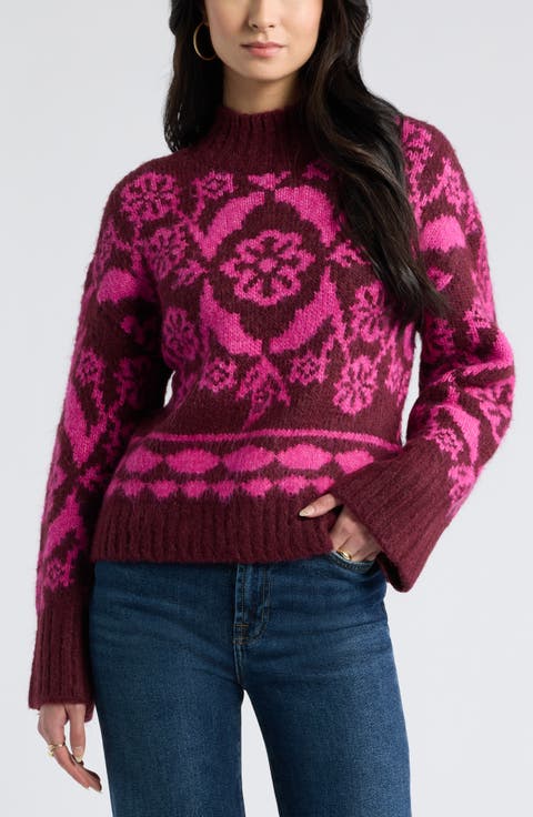 Funnel Neck Jacquard Sweater
