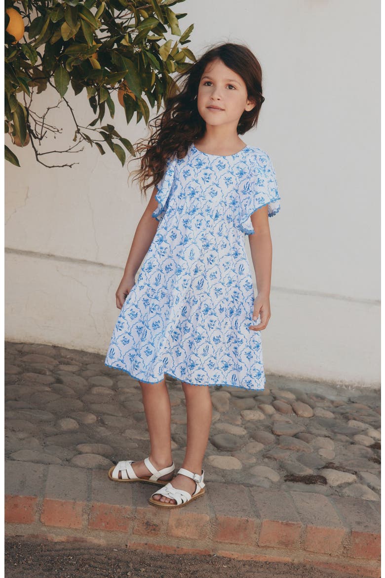 Kids' Floral Frill Babydoll Dress, Alternate, color, BLUE