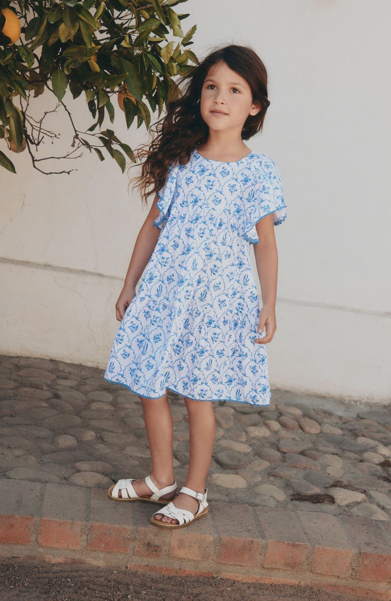 NEXT Kids' Floral Frill Babydoll Dress, Alternate, color, Blue