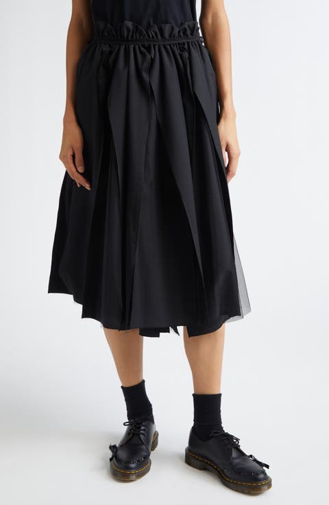 Yarn Dyed Gabardine & Tulle Midi Skirt