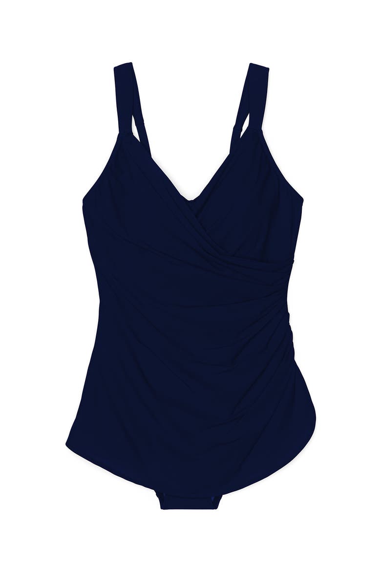 Plus Size SlenderSuit V-Neck Skirted Low Leg One Piece, Alternate, color, Deep Sea Navy