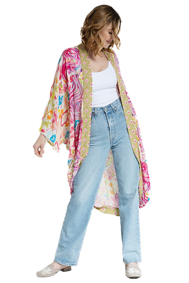 Mix Print Ruana, Alternate, color, PINK MULTI