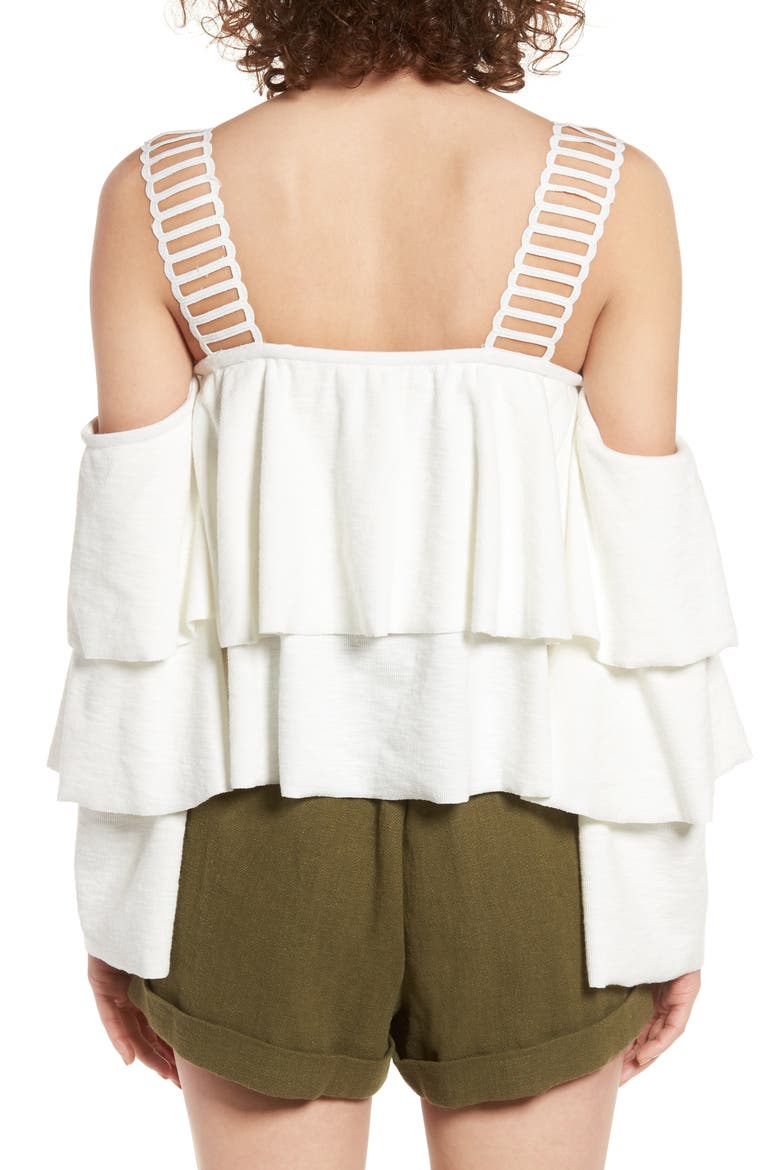 Lace & Ruffle Off the Shoulder Top, Alternate, color, OFF WHITE