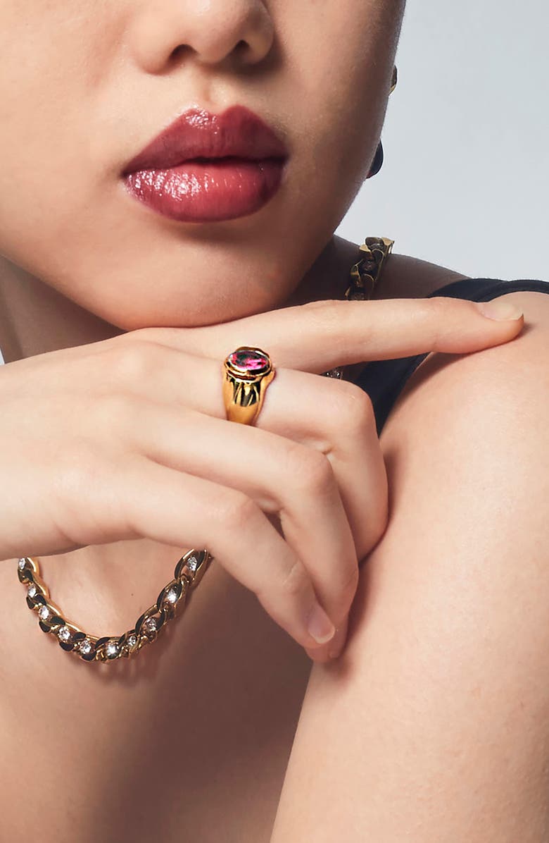 Sterling King Lab Grown Ruby Ripple Signet Ring, Alternate, color, 