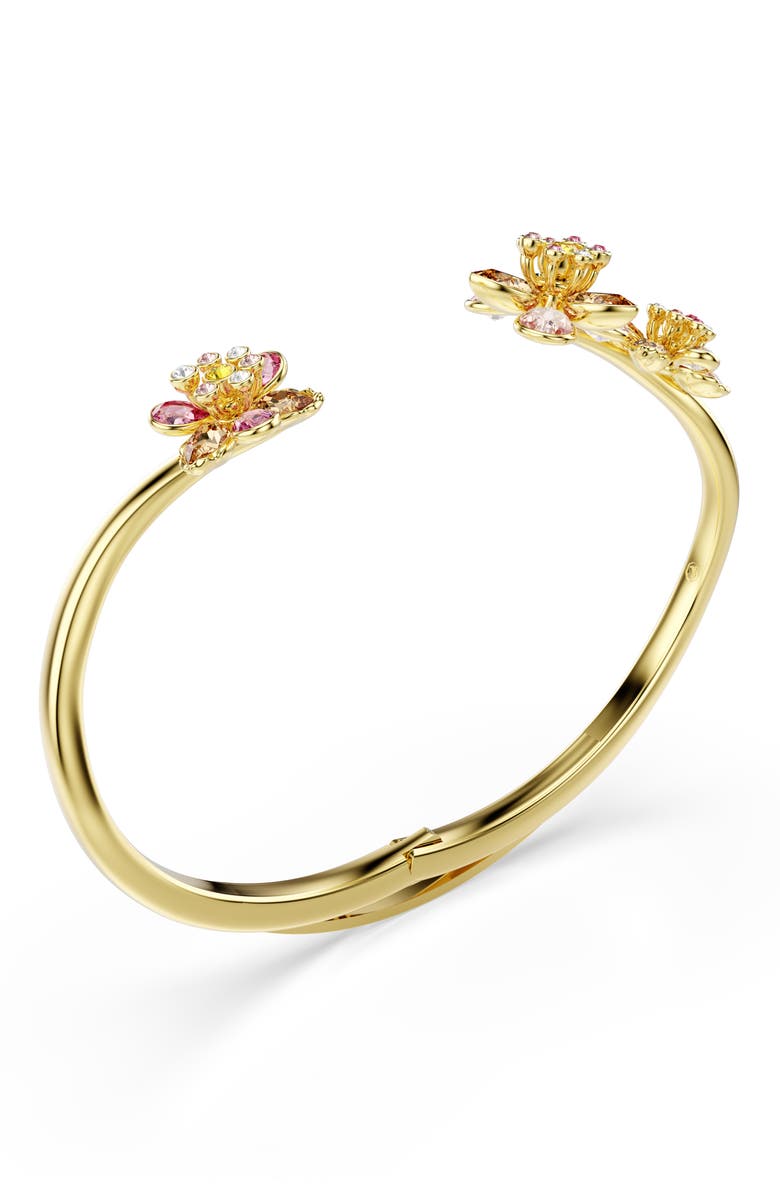 Swarovski Idyllia Crystal Flower Open Bangle Bracelet, Alternate, color, Gold/ Multi