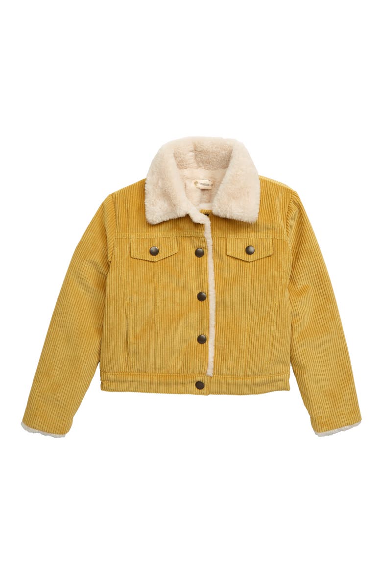 Faux Fur Collar Corduroy Jacket, Main, color, YELLOW BAMBOO