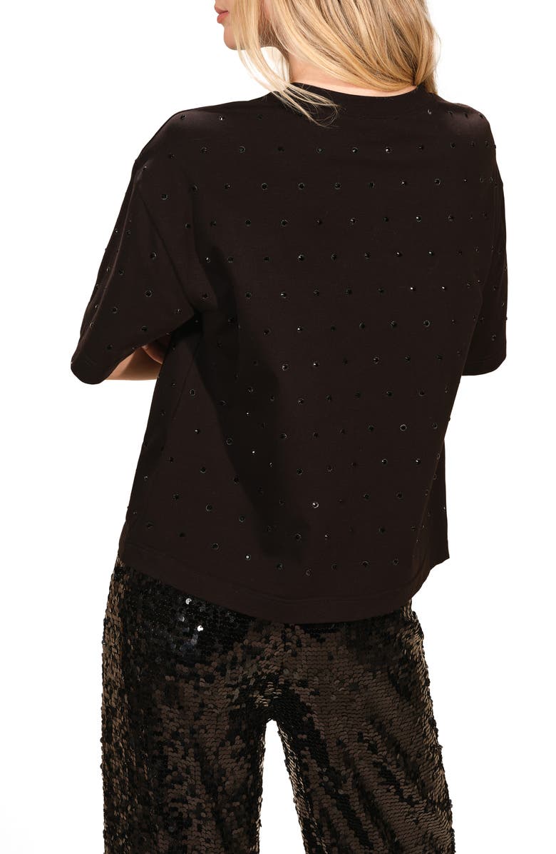 Isaac Mizrahi New York Rhinestone Stretch Cotton T-Shirt, Alternate, color, Black