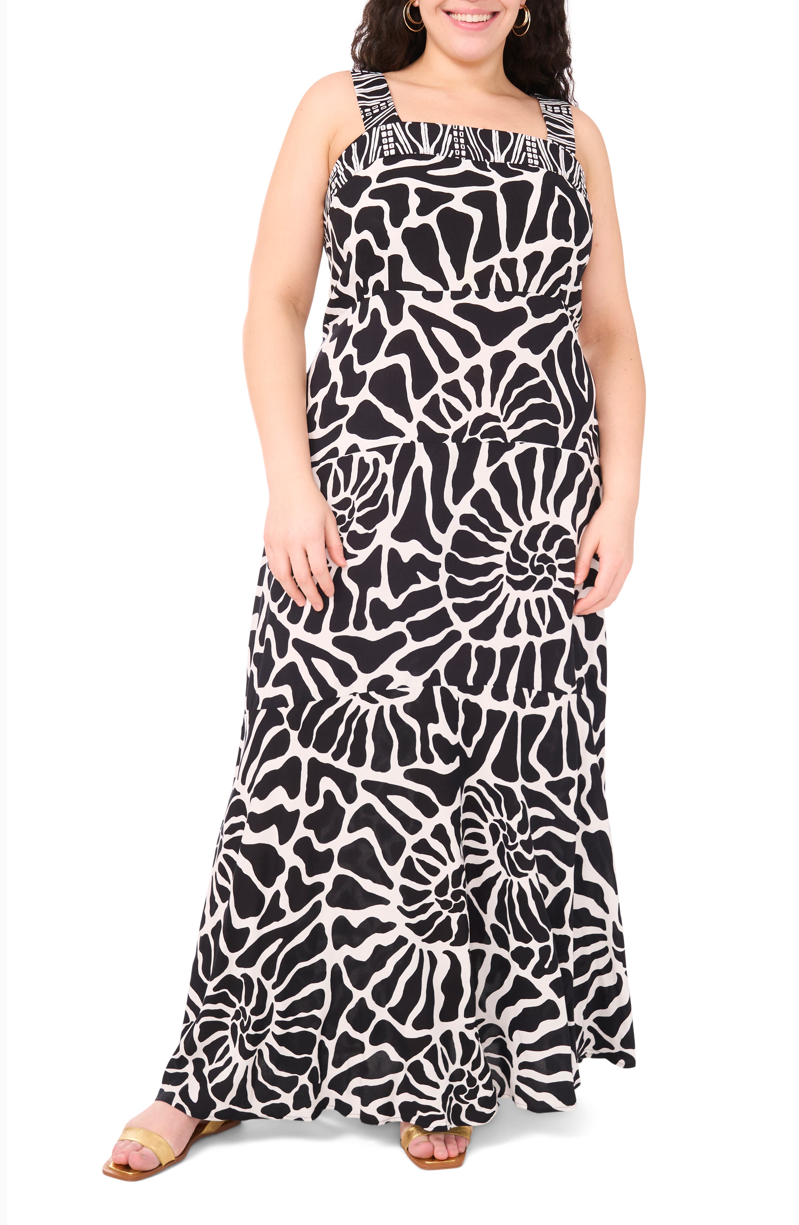 Vince Camuto Print Square Neck Sleeveless Maxi Dress