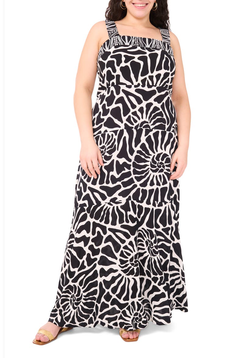 Print Square Neck Sleeveless Maxi Dress, Main, color, RICH BLACK