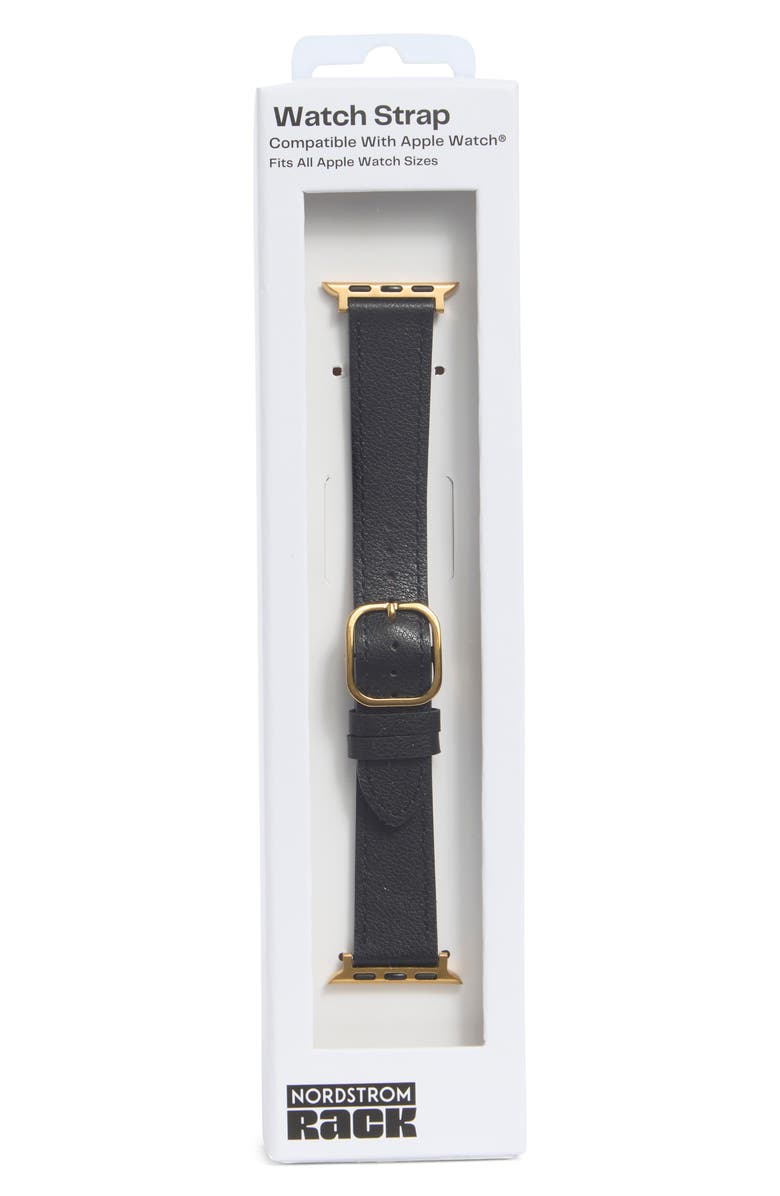 NORDSTROM RACK Leather Apple Watch<sup>®</sup> Watchband, Main, color, Black- Gold