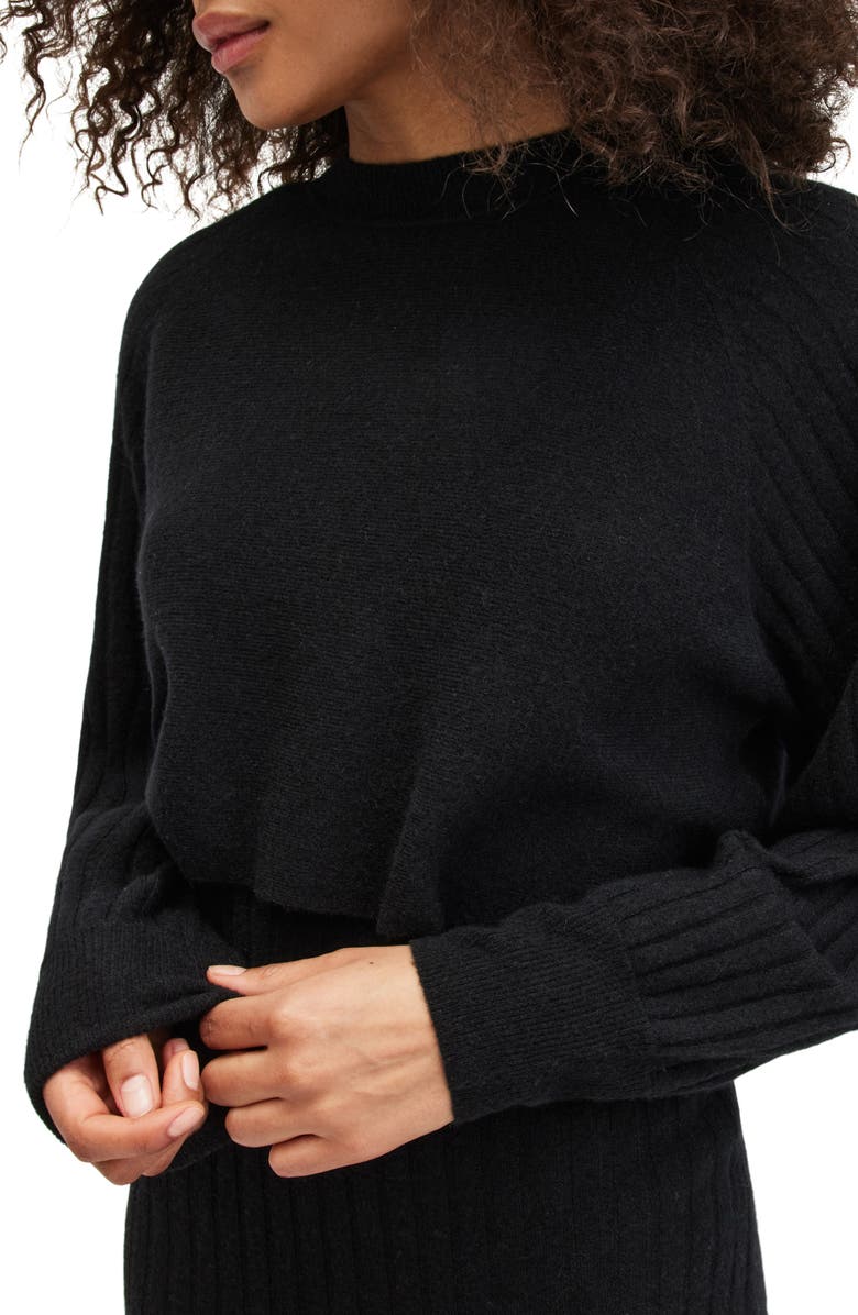 AllSaints Margot Two-Piece Rib Crop Sweater & Midi Sweater Dress, Alternate, color, Doe Brown