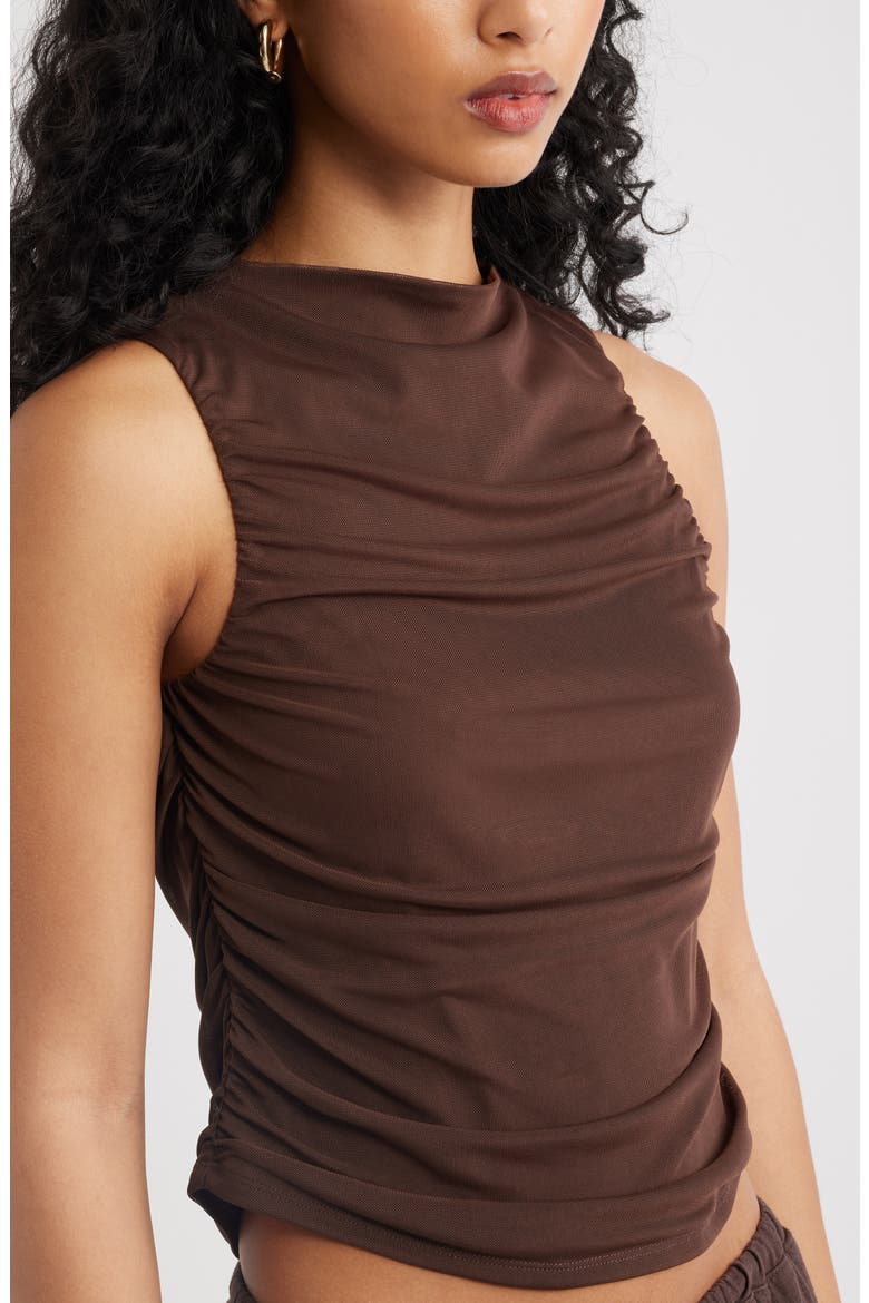 Ruched Mesh Tank Top, Alternate, color, BROWN TERRA