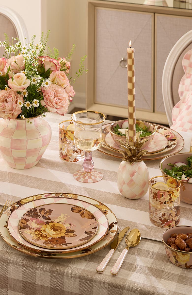 MACKENZIE CHILDS Flax Checks & Stripes Table Runner, Alternate, color, Beige