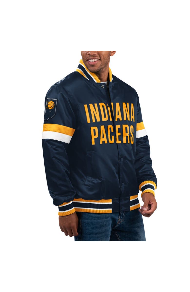 STARTER Men's Starter Navy Indiana Pacers Home Game Satin Full-Snap Varsity Jacket, Alternate, color,