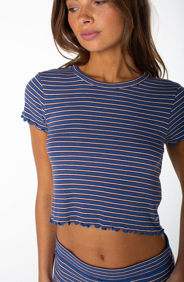 Roxy Poolside Striped Ribbed Crop T-Shirt, Alternate, color, Dutch Blue