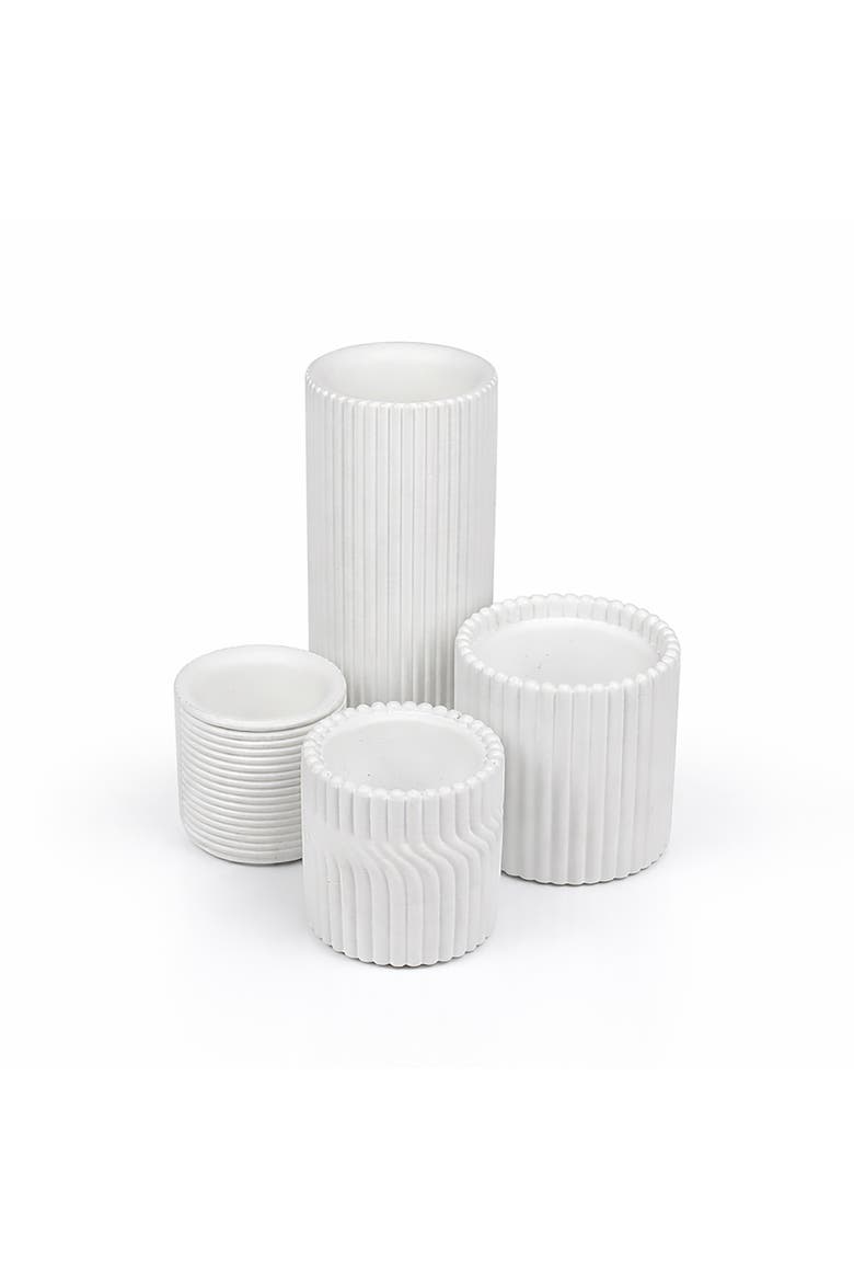 Noa Modern Minimalist Handmade Concrete Fluted Cylinder Planter Set, Main, color, White