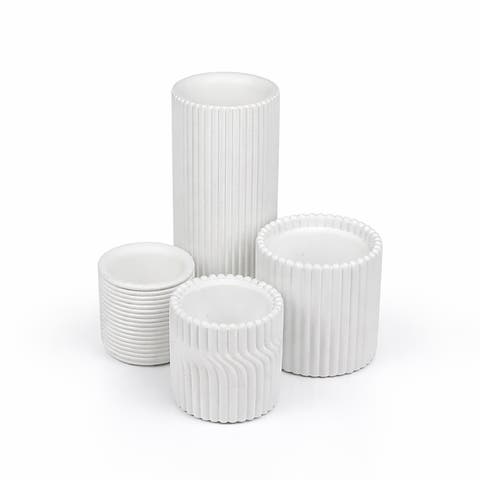 Noa Modern Minimalist Handmade Concrete Fluted Cylinder Planter Set (Set of 4)