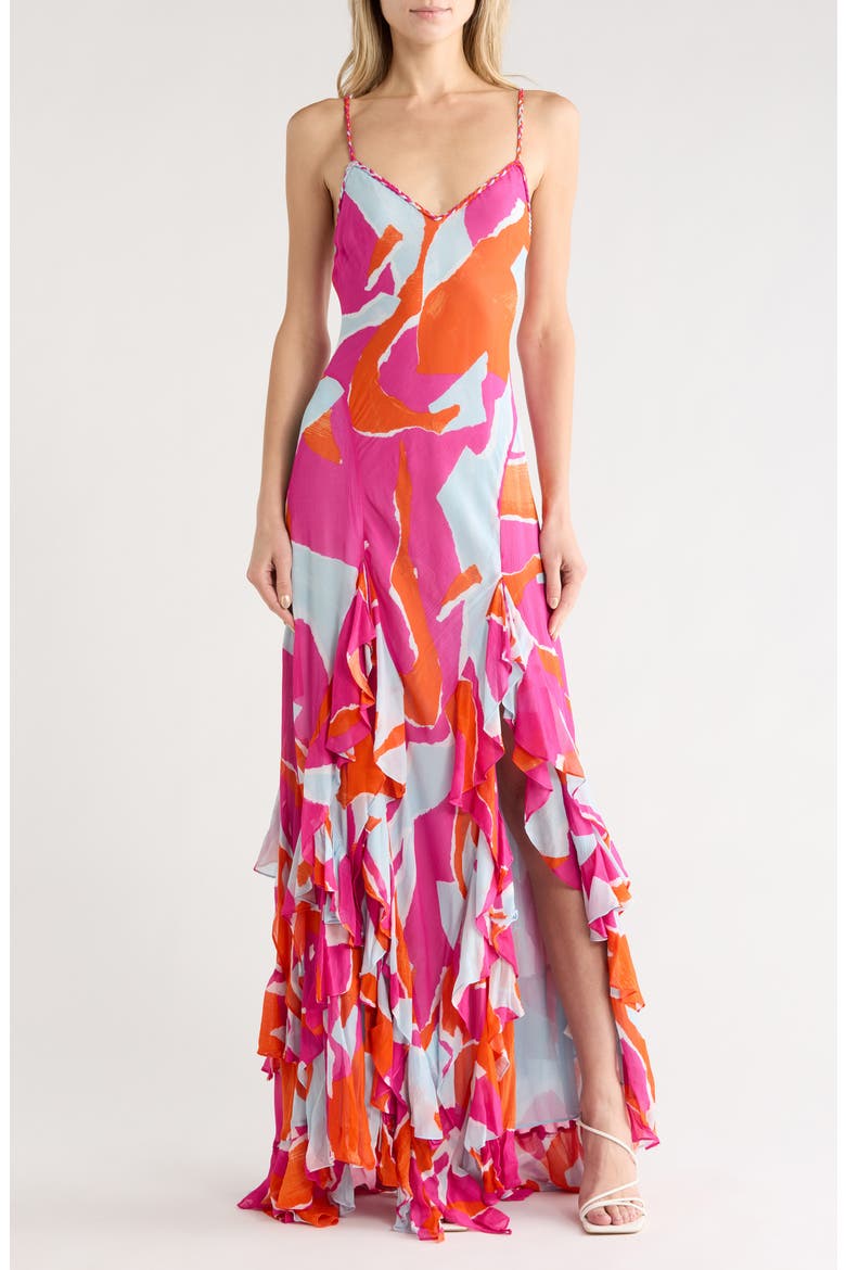 Stella Ruffle Maxi Dress, Main, color, ISLAND CAMO LARGE PINK