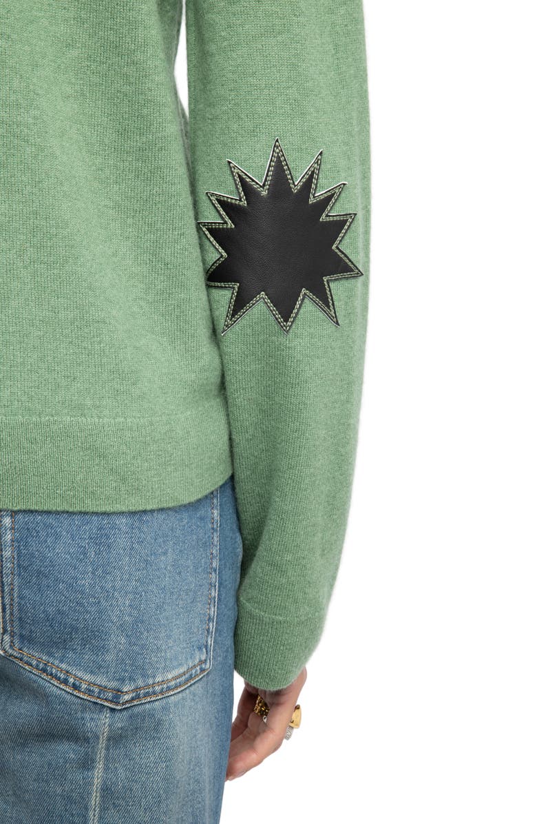 Zadig & Voltaire Vera Wool & Cashmere Sweater with Leather Elbow Patches, Alternate, color, Verveine