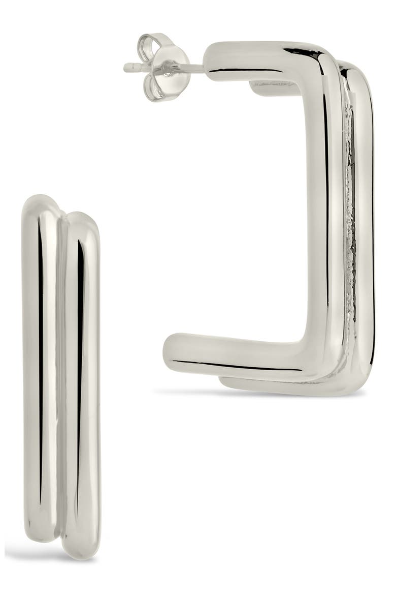 Baguette Hoop Earrings, Main, color, SILVER