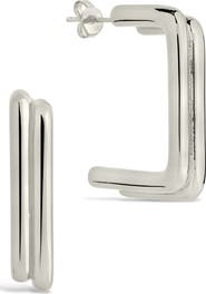 Sterling Forever Baguette Hoop Earrings