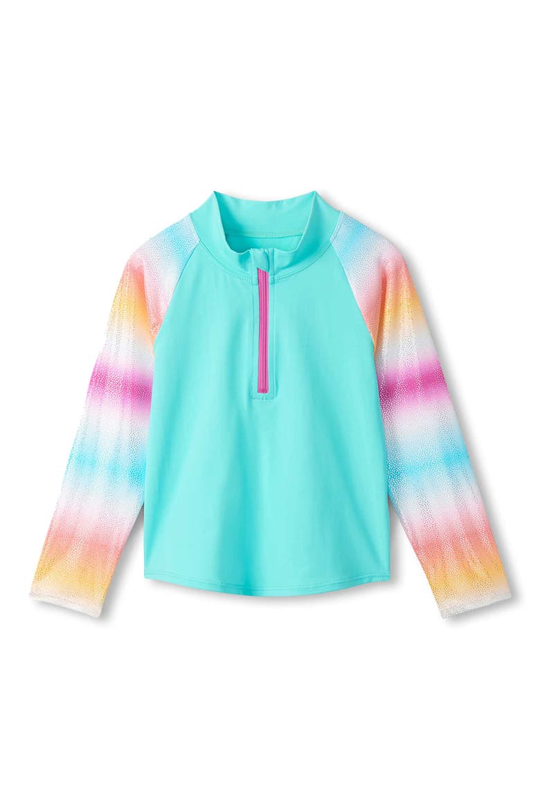 Kids' Turquoise Shimmer Long Sleeve Rashguard Two-Piece Swimsuit, Alternate, color, TURQUOISE