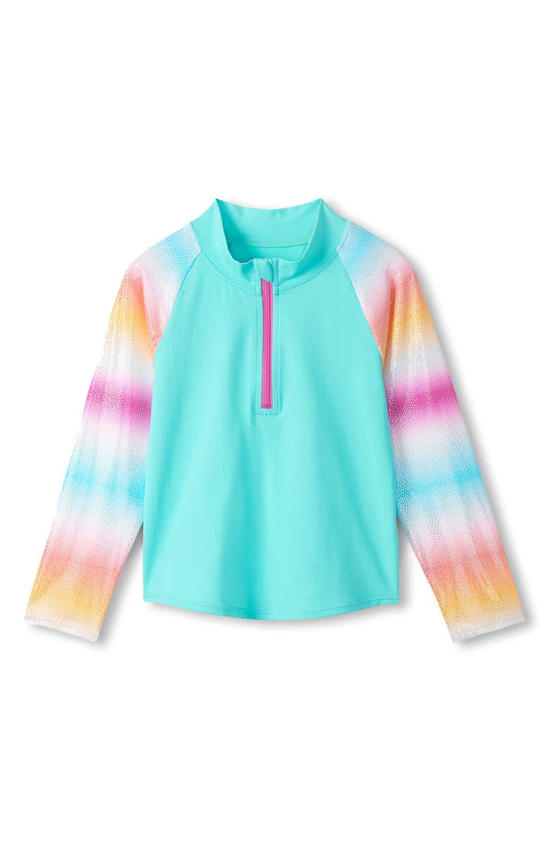 Hatley Kids' Turquoise Shimmer Long Sleeve Rashguard Two-Piece Swimsuit, Alternate, color, Turquoise