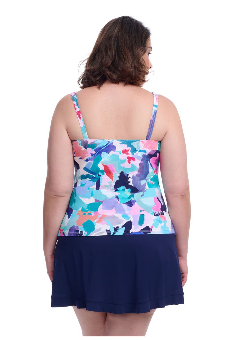 Holi Full Figure Center Ruched Tankini Underwire Swim Top, Alternate, color, Blue multi
