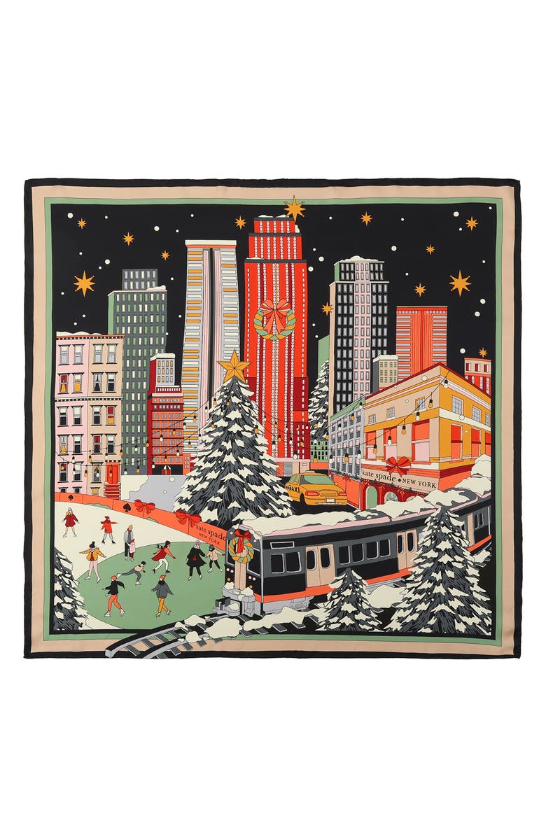 Kate Spade New York snow globe square silk scarf, Alternate, color, Black Multi