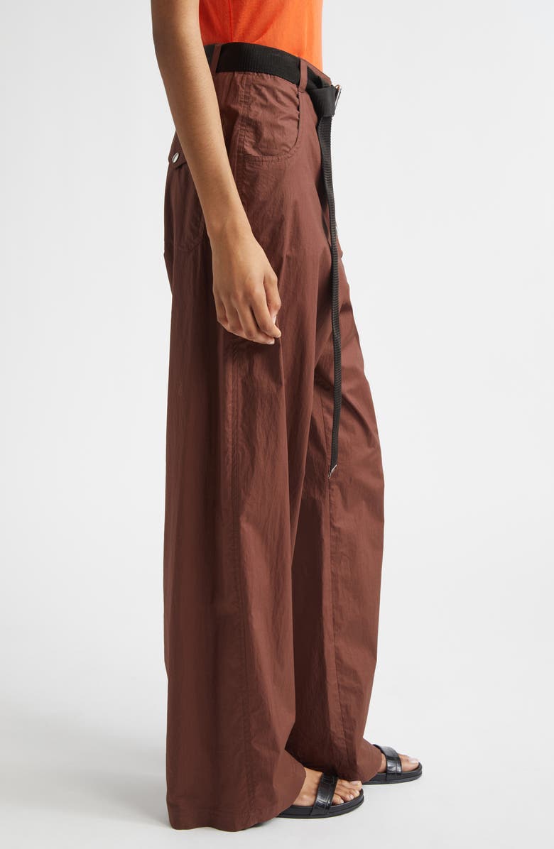 PLAN C Belted Cotton Wide Leg Trousers, Alternate, color, Coffee