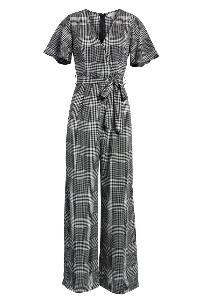 Tie Front Jumpsuit, Alternate, color, BLACK MENSWEAR PLAID