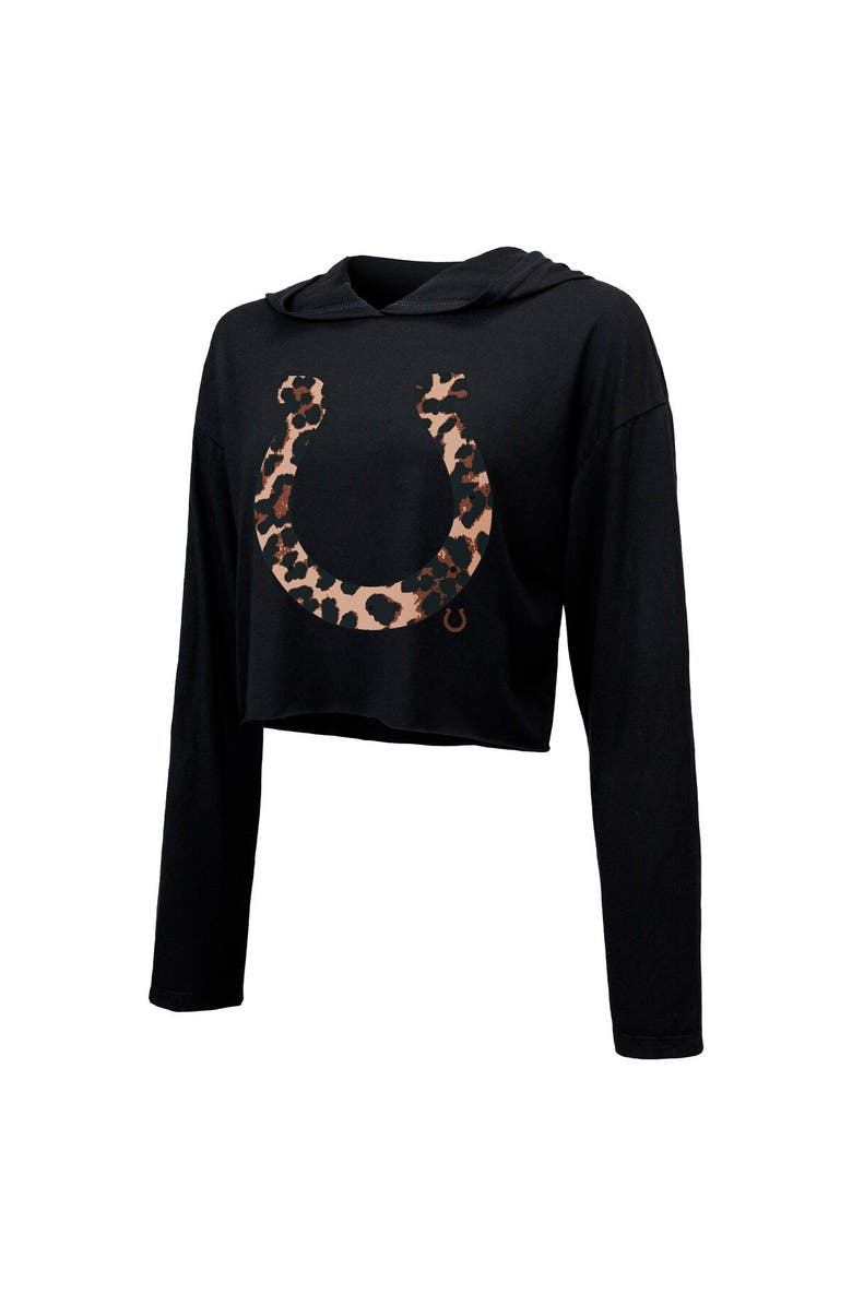 Majestic Threads Women's Majestic Threads Jonathan Taylor Black Indianapolis Colts Leopard Player Name & Number Long Sleeve Cropped Hoodie, Alternate, color,