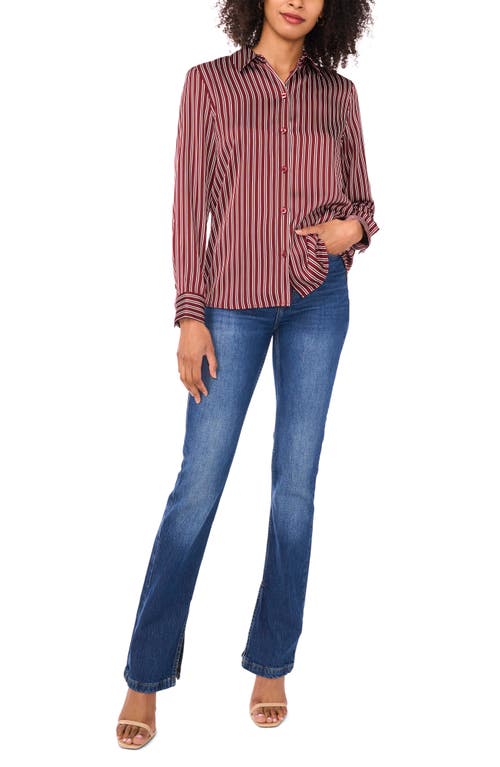 Vince Camuto Satin Long Sleeve Button-up Shirt In Brown